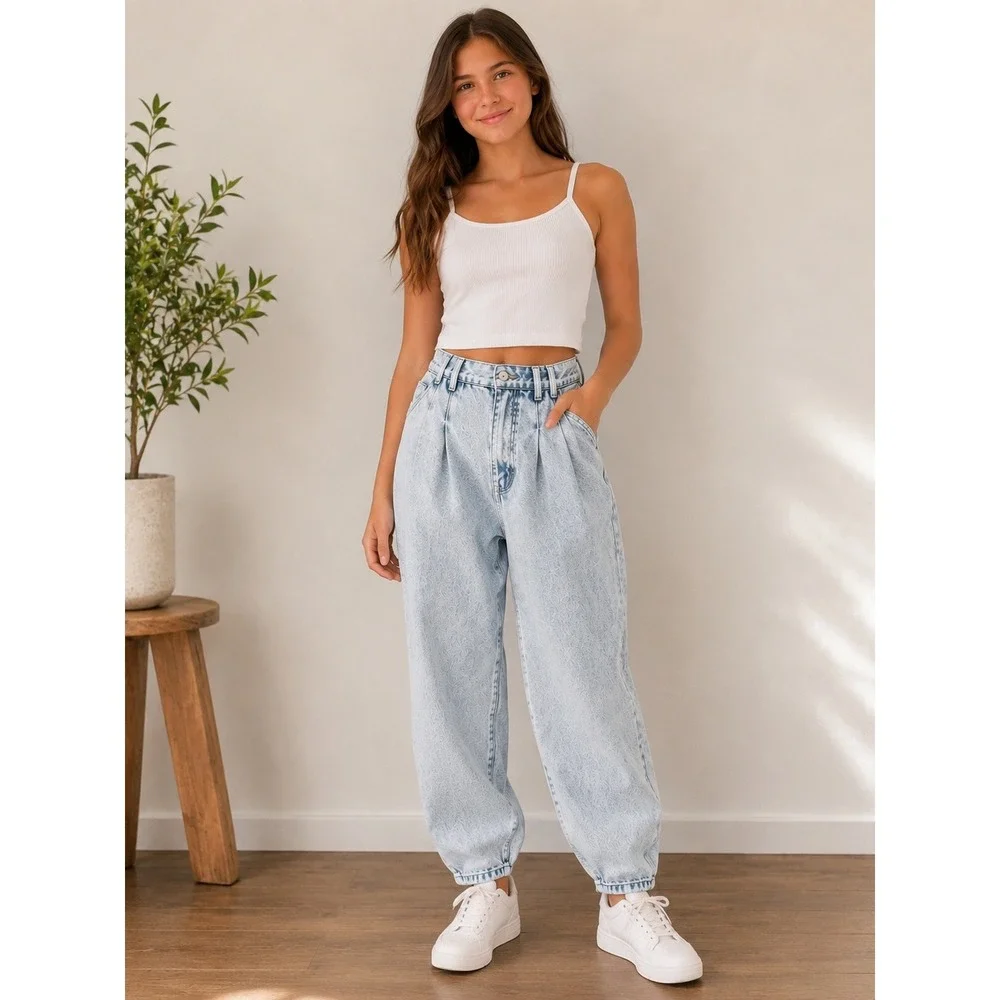 STEFANO Pleated Mom Jeans Vintage Acid Wash High Rise Womens 16 Light Blue Y2K